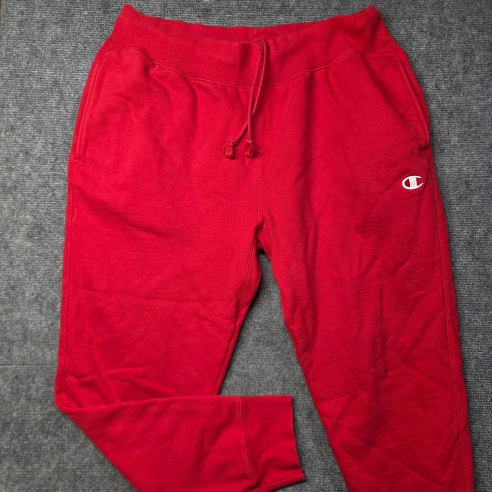 Champion Reverse Weave Sweatpants Red Mens XL GF01 Joggers Fleece C Logo